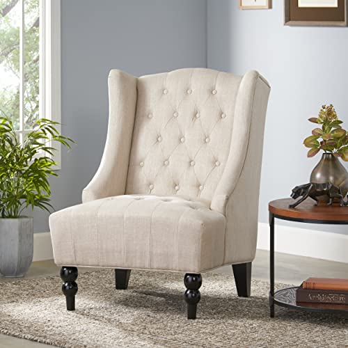 Great Deal Furniture Clarice Tall Wingback Tufted Fabric Accent Chair, Vintage Club Seat For Living Room (Light Beige) #TOP1