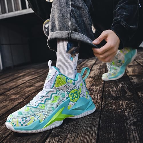Mens High Top Lace Up Fashion Basketball Shoes with Arch Support Soft Running Shoes Non-Slip Train Sport Volleyball Sneakers (Light Blue,10) 5
