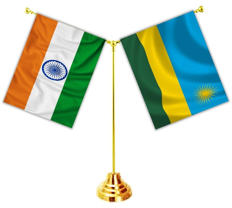 RWANDA & INDIA Miniature Flags - Shining Cotton Cloth with Y-Shape Classy Brass Base Table Stand-picture-49