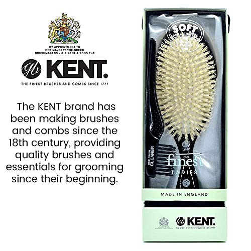 Kent Csgl 8.5" Large Oval Cushion Straightening Brush And Hair Detangler Natural White Boar Bristle Hair Brush - Shine Hair Brush And Scalp Scrubber For Fine Or Thinning Hair (Hair Brush Cleaner) #TOP4