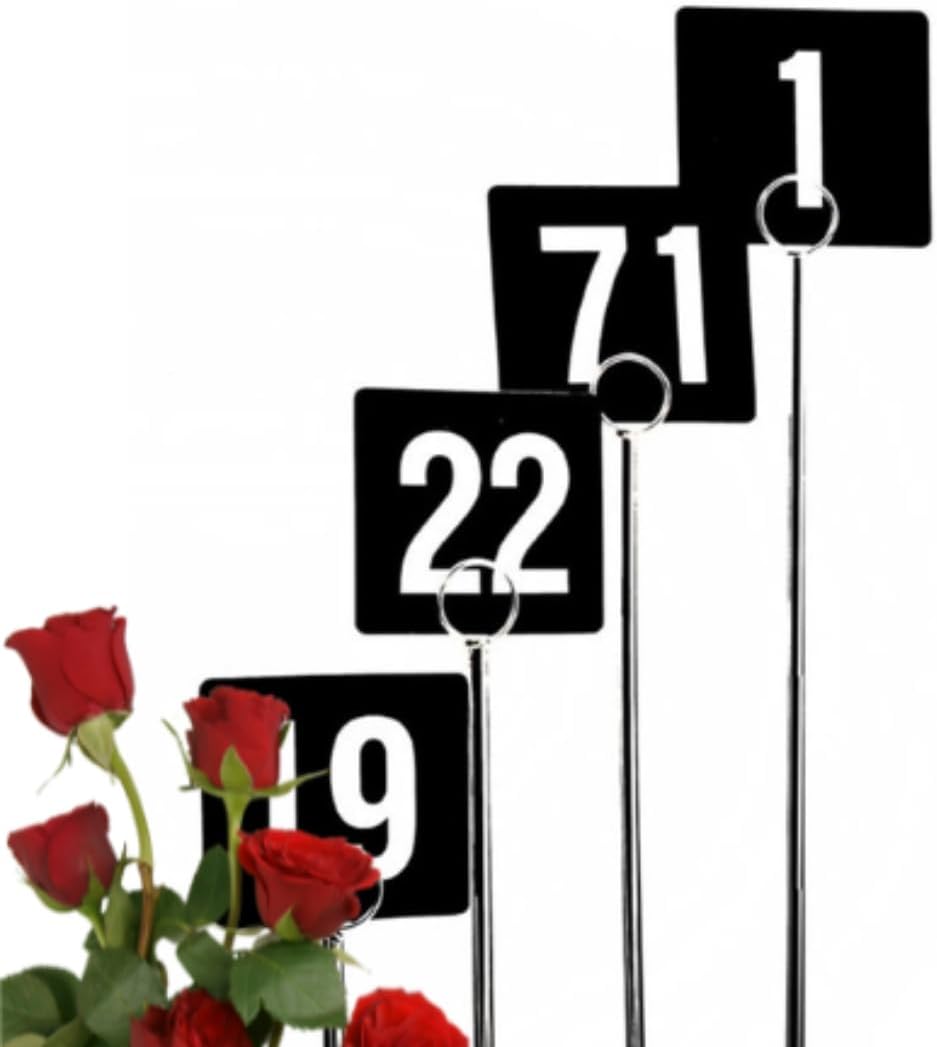 Double Sided Plastic Table Numbers for Restaurant, Wedding Seating Signs for Party, Banquets, Table Numbers - 4" x 4" White on Black (100)