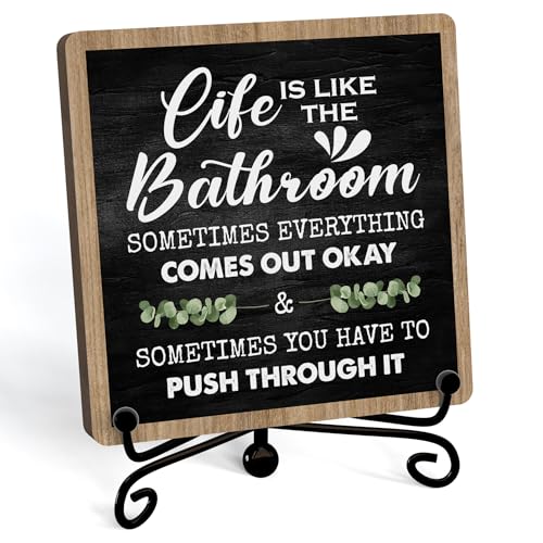Funny Bathroom Decorations, Bath Room Shelf Decor And Accessories, Life Is Like The Bathroom Signs, Cute Restroom Sign For Shelves Sink Counter Toilet (Bath-01)