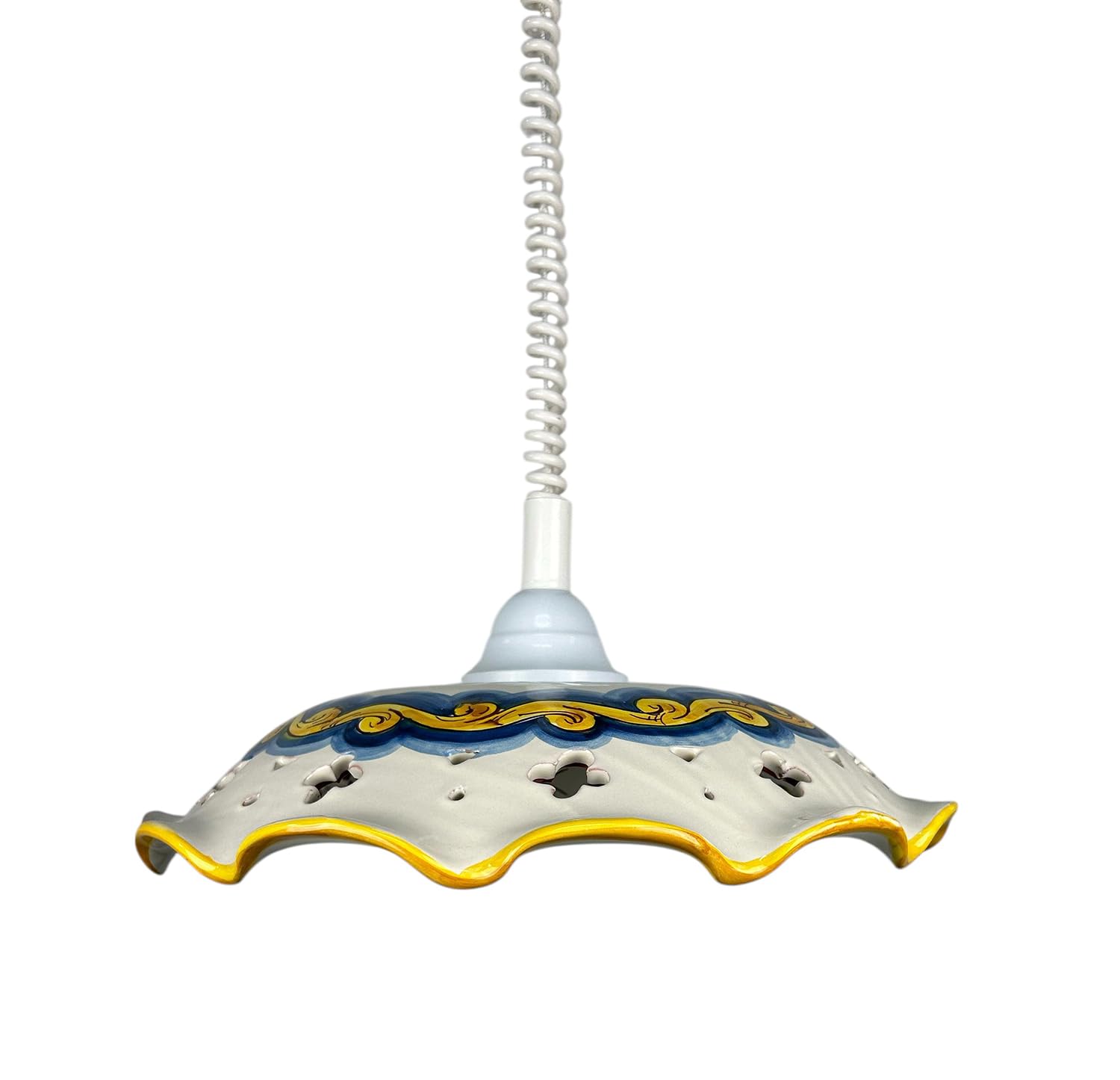 Mondocreazioni Lampadario a sospensione 1 luce saliscendi con ceramica realizzata e decorata artigianalmente coll. giulia (CANDIDA)