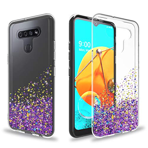 Ayoo Compatible with LG K51 Case,LG Q51 Case,LG Reflect Case LG K51 Phone Cases, (NOT Fit LG K50S / LG Q51S / LG K50),Teen Girls Women Bling Liquid Luxury Glitter Clear Case for LG K51-XX Purple