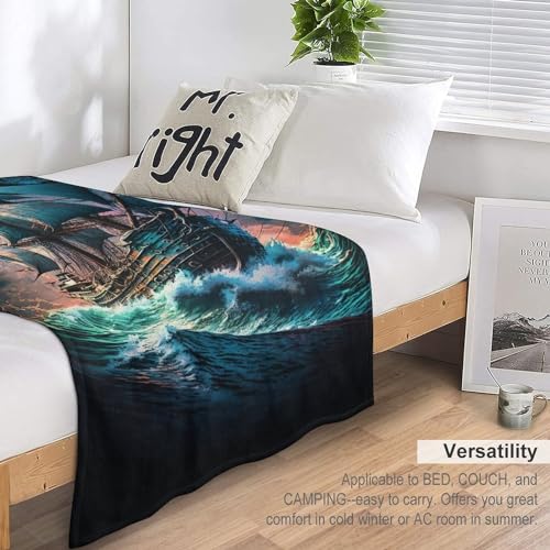 Couverture super douce et moelleuse motif bateau pirate grand lit