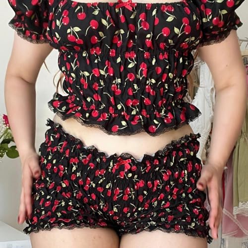 Image of Yuemengxuan Women Y2k Ruffle Shorts Ruched Plaid Shorts Micro Shorts Pajama Bottoms Y2k Cute Fairy Lace Edge Pettipants