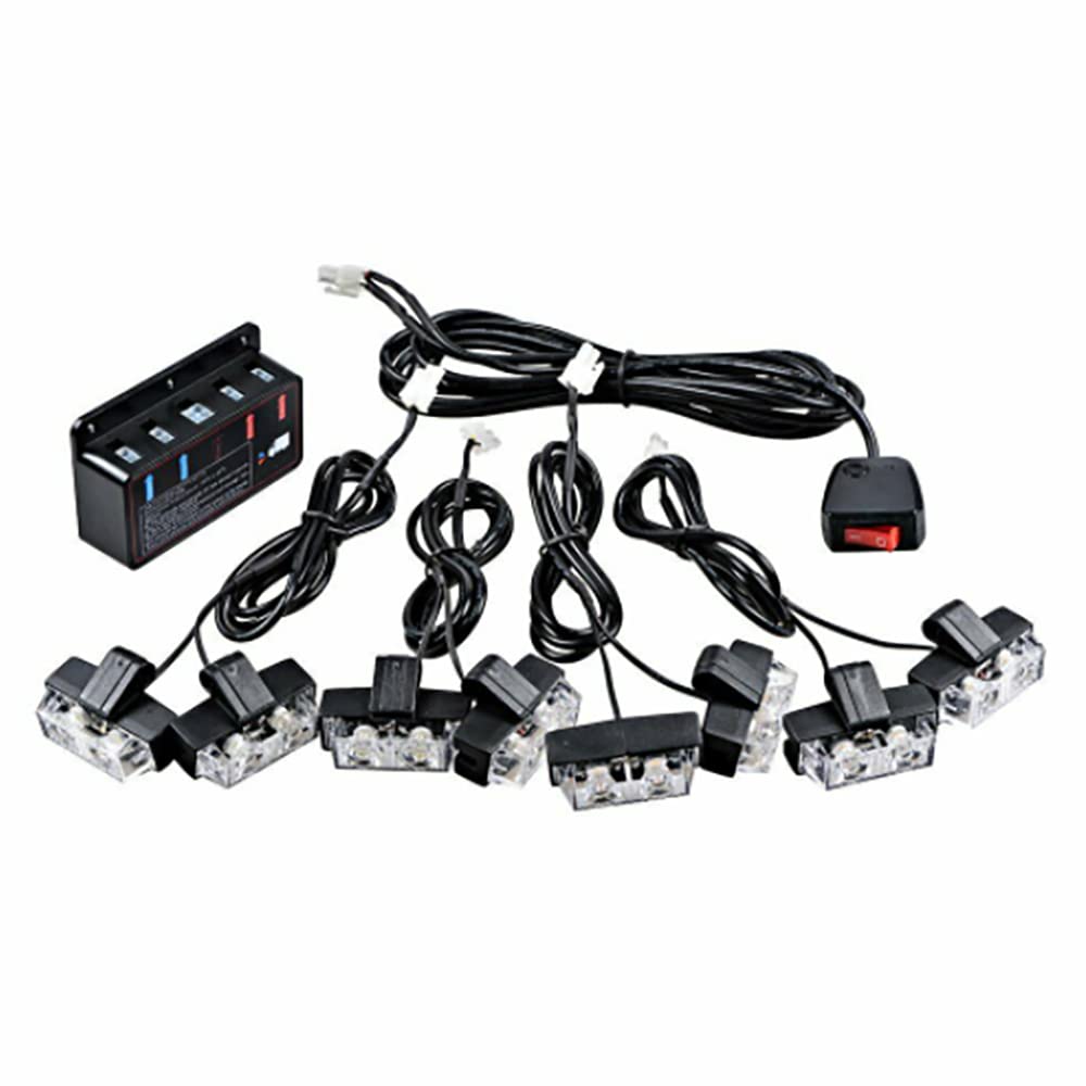 12-24V 16 LED Grille Avant Stroboscopiques pour Véhicule Voiture Moto, ABS Flash Avertissement d'Urgence Barres Lumineuse Style Clignotant Lampes Ambre&Blanc