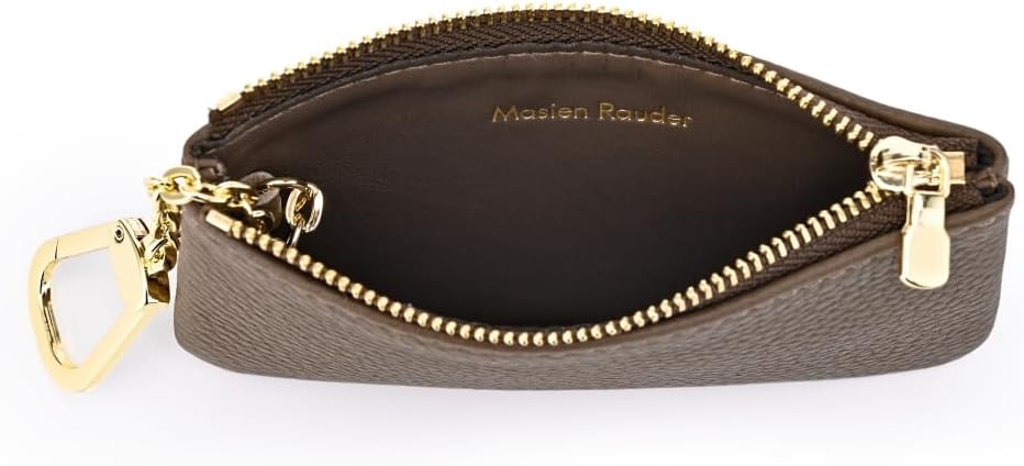 Luxury Zip Key Chain Pouch | Mini Coin Purse Wallet Card Holder with Clasp | for Men Women (Grey - Pebbled Leather) - Image 2