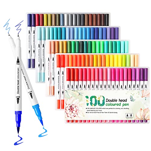 Image of Upanic 100 Art Markers for Adult Coloring Books, Brush Markers | Coloring Pens for Lettering, Journaling, Sketching, Calligraphy, Illustration, Doodle, Gifts for Teen Girls
