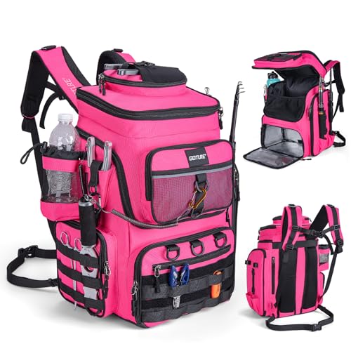 Goture Fishing Backpack 900D Water-Resistant Tackle Bag with Rod Holders Insulated Cooler Compartment 55L Large Capacity Fishing Gear Storage for Saltwater&Freshwater Camping Hiking Gifts for Women