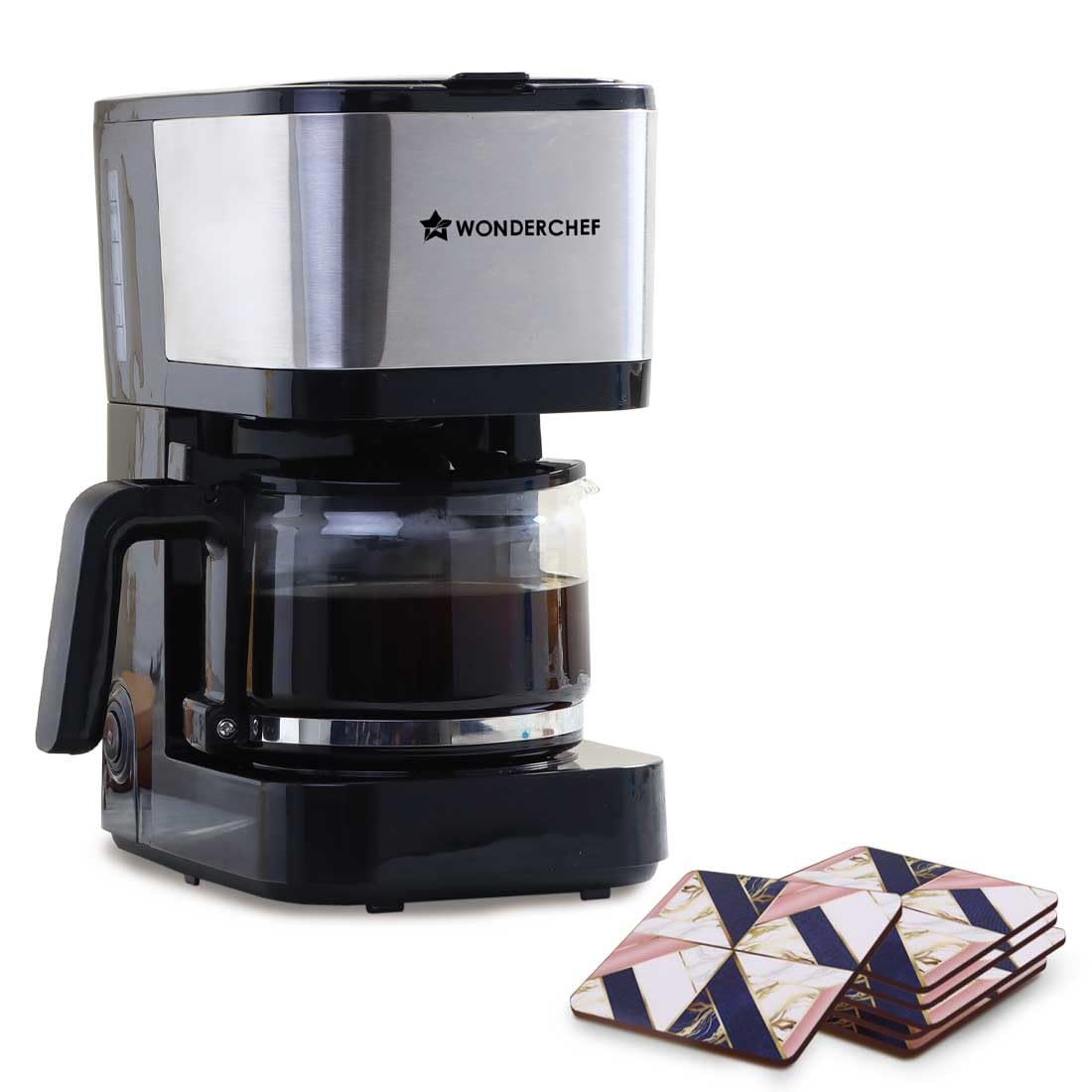 Wonderchef Regalia Pronto Coffee Maker + Coaster Set Gift Combo | Brew Coffee Machine | 6 Cups of Coffee in One Go | Set of 6 Coasters | Abstract Design | 2 Year Warranty on Coffee Maker