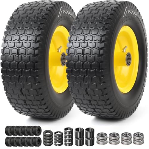 AR-PRO (2 Pack) 13x5.00-6 Flat Free Front Tire and Wheel Assembly, Solid Riding Lawn Mower Wheels,...