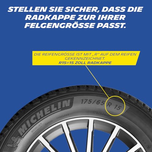 MICHELIN Radkappen MX-MS 15 Zoll Universal Radzierblenden 4er Set Fürs Auto ABS Kunststoff | Silber mit Chromring