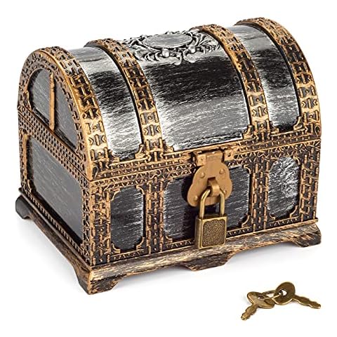 Children's pirate treasure chest, plastic pirate vintage treasure chest, mini pirate chest toy for boys, treasure box, pirate treasure party Cover