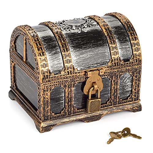 Kids Pirate Treasure Chest Plastic Pirate Vintage Treasure Box, Mini Pirate Chest Toys for Boys