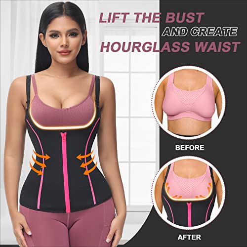 Image of YADIFEN Waist Trainer for Women,Zipper Corset Body Shaper for Tummy Control Neoprene Cincher Sweat Sauna Vest Tank Top