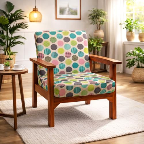 Image of STITCHNEST 'Contour Fit Series' Stretchable Printed Wooden Sofa Cover (Pack of 2) - Elastic Wooden Chair Cover | Wooden Sofa Seat Cover | Size - 20-21 x 20-21 x 3-5 in