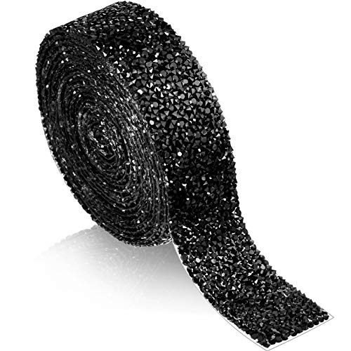 Crystal Rhinestone Ribbon 3 Yards Diamond Sparkling Bling Ribbons Roll Banding Belt Wrap for Wedding Cakes Birthday Crafts Decorations (1.18 Inch, Black)