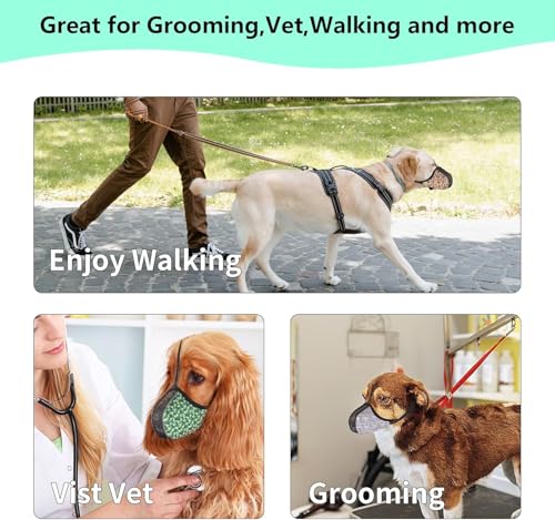 Image of Dog Muzzle Anti & Prevent Biting Chewing Barking for Small Medium Large Dogs Soft Air Mesh Muzzles Reflective Ajustable Full Coverage Dog Mouth Guard Cover for Grooming Scavenging Black L-1