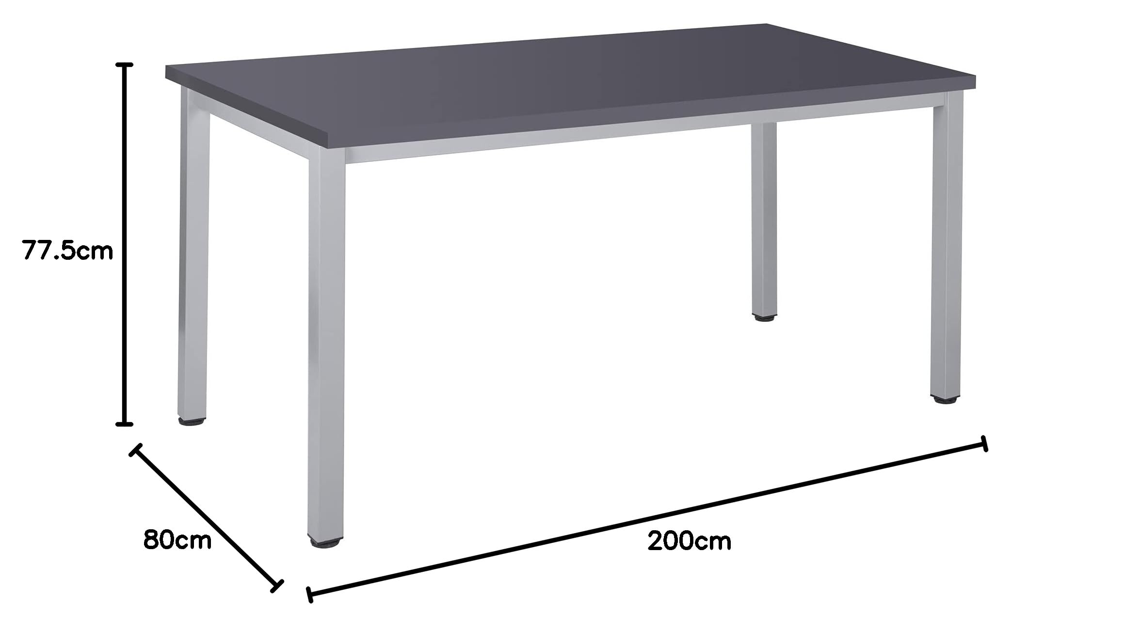 Bürotisch Schreibtisch Besprechungstisch graues Tischgestell quadratische Beine | PC-Tisch Arbeitstisch Konferenztisch Computertisch Homeoffice-Tisch Businesstisch, Anthrazit, 200 x 80 x 77,5 cm