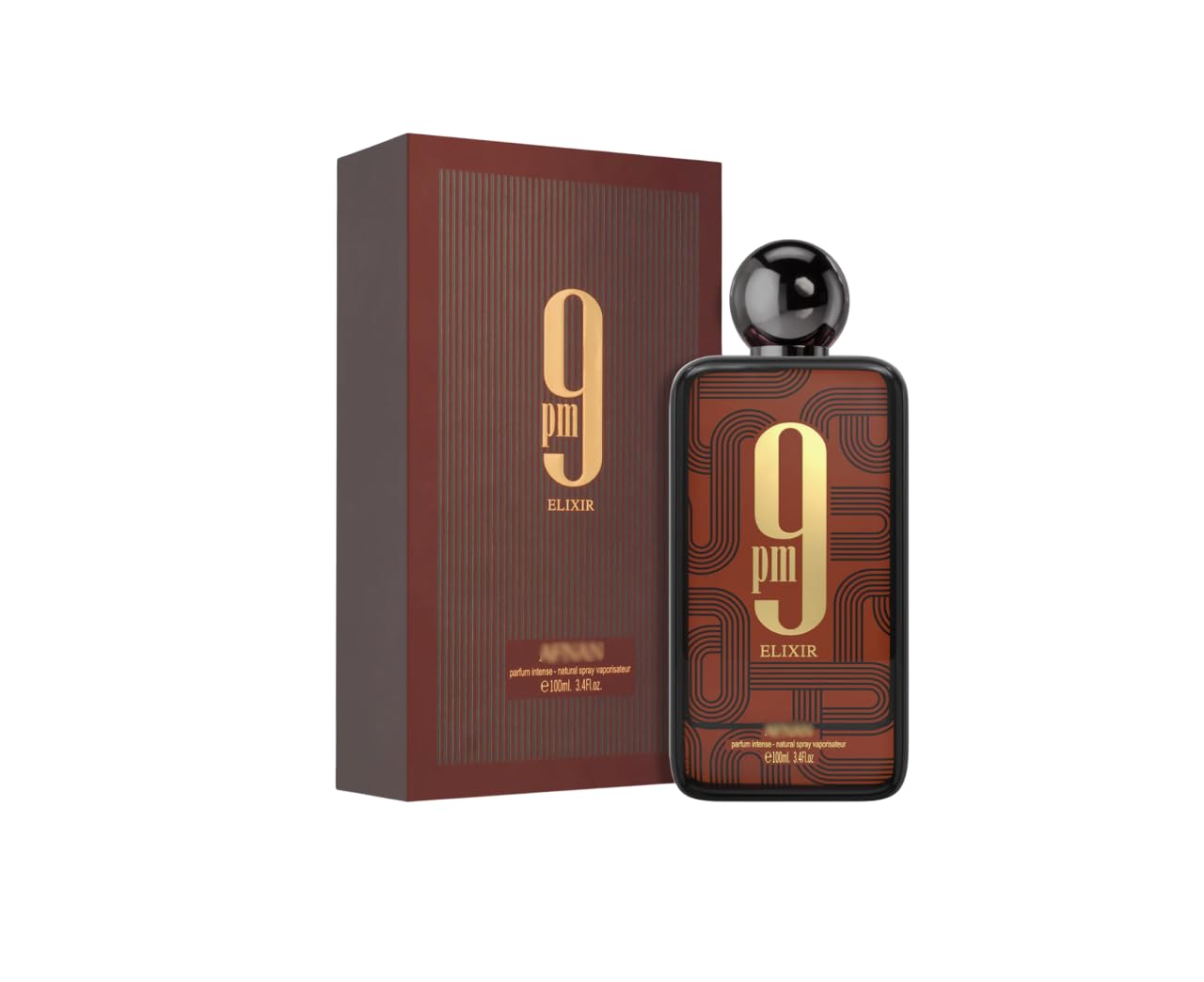 Perfume 9 PM Elixir Extrait de Parfum 100 ml, Perfume Árabe Unisex de Larga Duración, Incluye Atomizador Recargable 5 ml, Fragancia especiada, cuero y vainilla con toque oriental (9 PM Elixir)