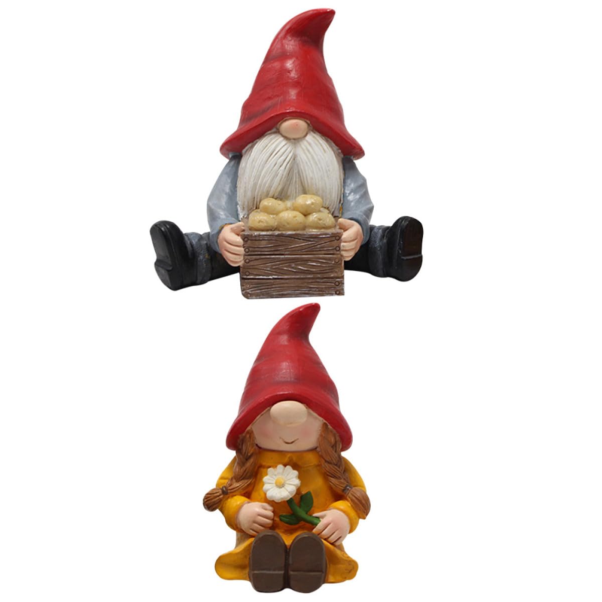 2pcs Resin Garden Gnome Couple Figurines Outdoor Yard Ornaments Dwarf Statues Decorative Resin Scene Decors for Patio Lawn Garden