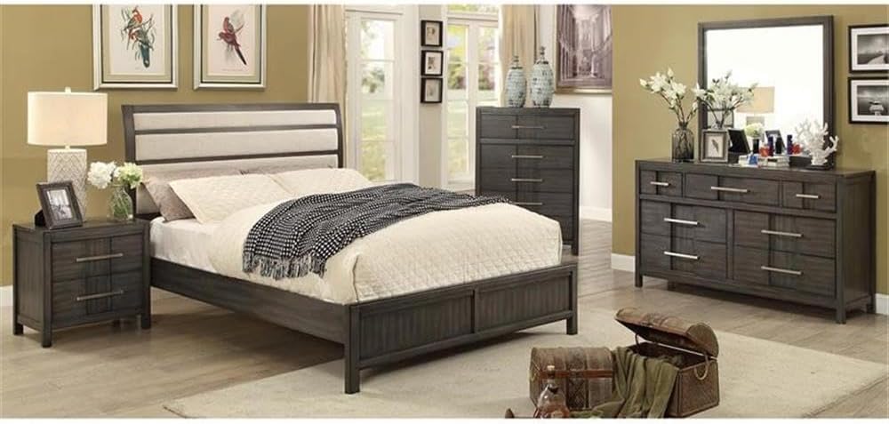 Bowery Hill Contemporary Solid Wood 2-Drawer Nightstand, Gray Finish, 23.63"W x 16"D x 24"H, Felt-Lined Top Drawer, English Dovetail, Metal Ball Bearing Glides, Transitional Bedroom Storage Furniture