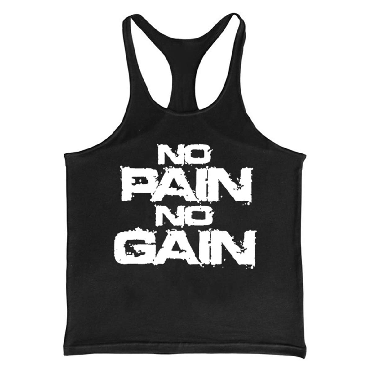 Cabeen Men's Black No Pain No Gain Gym Bodybuilding Workout Stringer Tank Tops Muscle Shirts