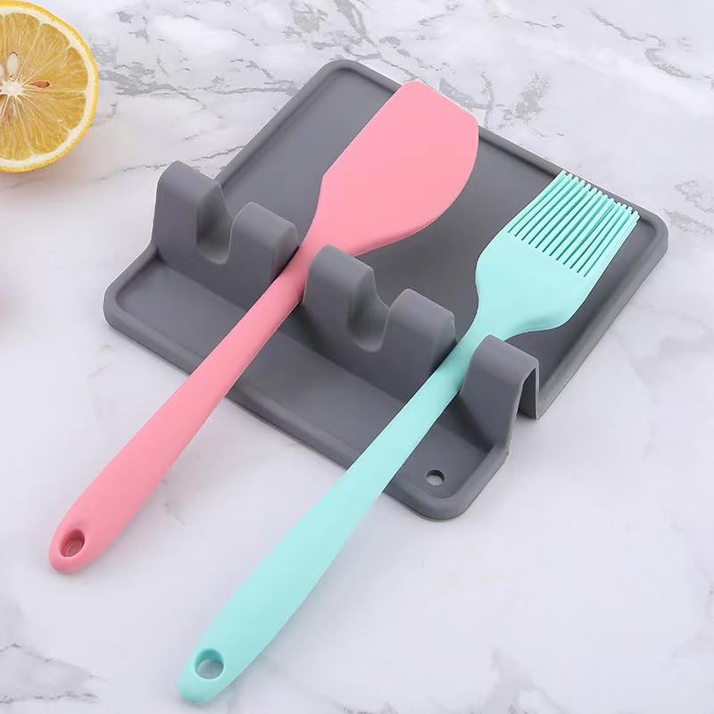 Silicone Utensil Rest with Drip Pad for Multiple Utensils, Upgrade Hanging Design, Heat-Resistant, BPA-Free Spoon Rest for Stove Top, Kitchen Utensil Holder for Spoons, Ladles, Tongs & More-2 Pack