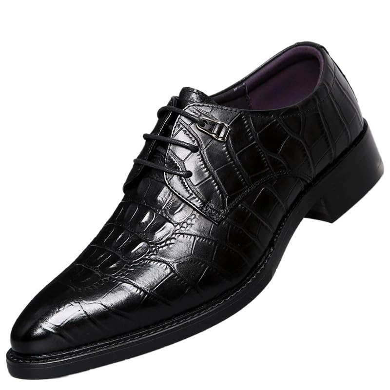 Top Grain Leather Lace-Up Men Shoes Business Formal Dress Shoes Genuine British Style Pointed Toe Crocodile Pattern