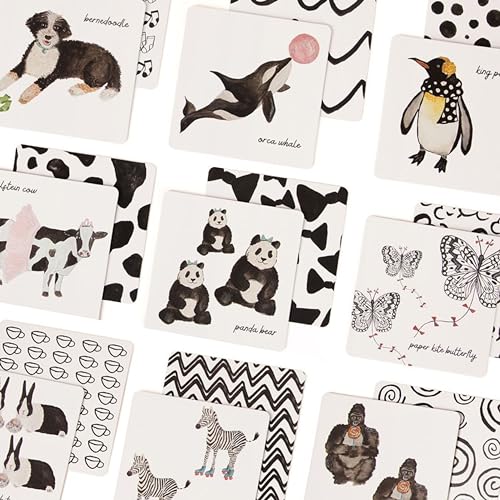Image of High Contrast Baby Toys for Newborn (Set of 10) - Minimalist 0-3 Month Toys (5.5” x 5.5” x 0.75”) - Durable Black and White Baby Toys 0-3 Months - Curious Baby Activity Cards & Infant Tummy Time Toys