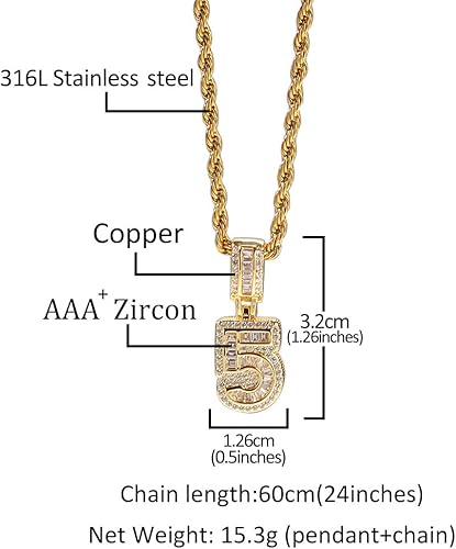 Miniatura 2 de Colgante de números de latón chapado en oro 0 9, collar con número de la suerte para hombres y mujeres, colgante de número 0-9, cadena de 24