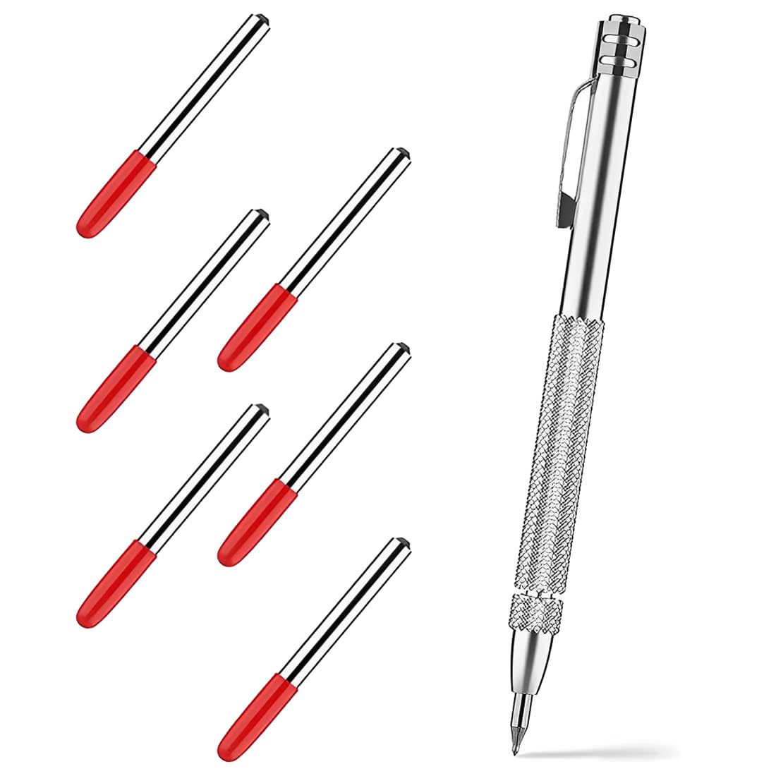 XUKZIMA 1 Pcs Marcador de Metal Duro con Imán Lapiz de Grabado de Carburo para Metal y Vidrio Incluye 6 Puntas de Repuesto