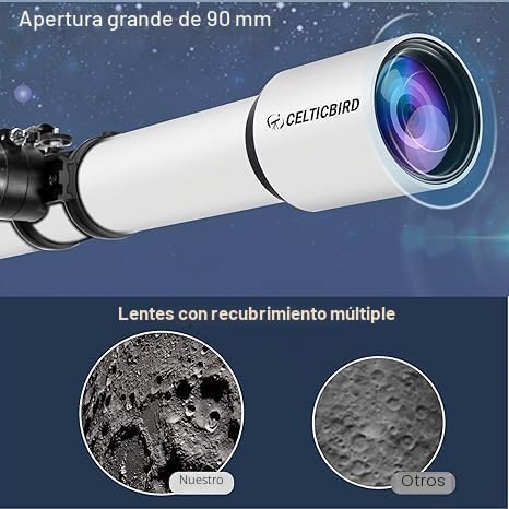 CELTICBIRD Telescopio de 90 mm, Apertura de 700 mm para Adultos Principiantes en astronomía – Telescopio Refractor astronómico portátil Totalmente Multicapa de Alta transmisión, Montura AZ.