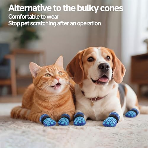 Image of ROZKITCH 2 Pairs Small Dog Socks, Soft Paw Protectors Dog Stop Licking Paws Anti Slip Socks Bandages for Paws Winter Warm Paw Covers to Stop Licking Pomeranian, Miniature Dachshund, Maltese Blue S