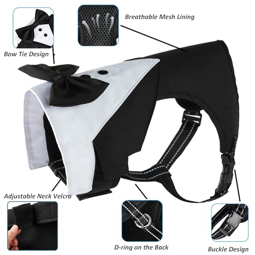 Image of HDKUW Dog Harness Leash Set, Adjustable Dog Vest Harness Set, Dog Tuxedo Costume Vest Harness for French Bulldog,Party Wedding Suit for Small Medium Large Dog S