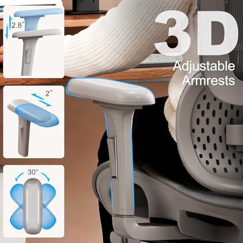 Image of Vonesse Ergonomic Office Chair with Footrest, Desk Chairs with Adjustable 3D Headrest and Armrests, Computer Gaming Chair with Dynamic Lumbar Support & Adjustable Depth Breathable Mesh Seat (Grey)