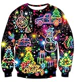 uideazone Ugly Christmas Sweater Mens 3D Neon Firework X-mas Long Sleeve Pullover Top for Christmas Party