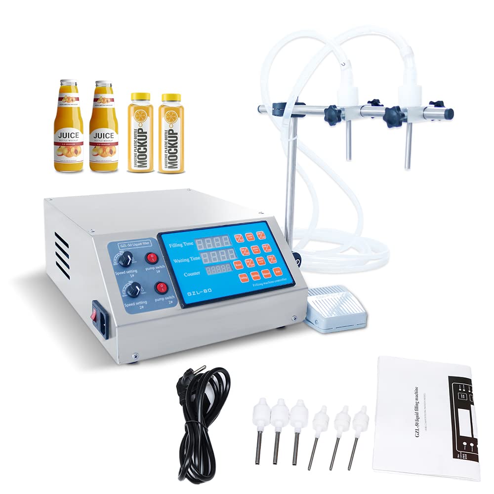 ZONEPACK Double Heads Filling Machine Pump Numerical Filler Digital Liquid Filler 3-4000ml For Drink Perfume Water Juice Essential Oil With 2 Nozzles