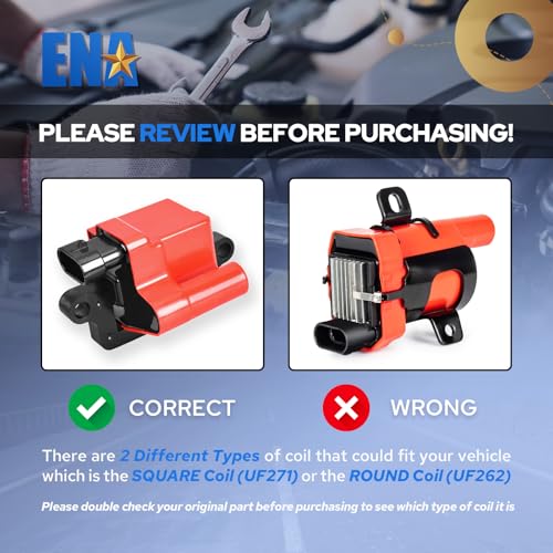 image for ENA Set of 8 Square Red Ignition Coil Pack and Wire Set Compatible wit