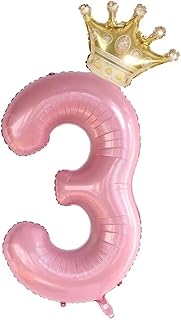 40Inch Pink Crown Number 3 Balloons Set, 3rd Birthday Balloons for Girls, Childrens 3rd Birthday Party Decorations. (3)
