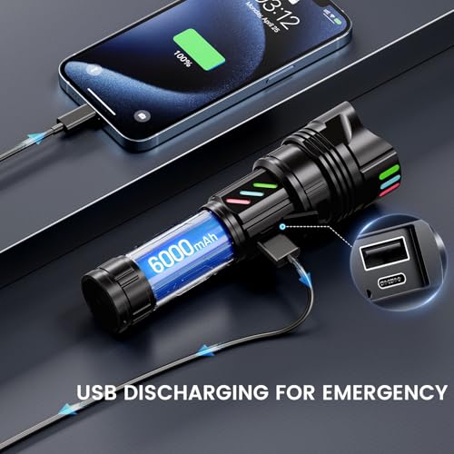 Super Bright Flashlight 100000 High Lumens Rechargeable,Powerful Long Distance 3280ft Strong LED Flash Lights,Long Lasting 10H LCD Digital USB Discharging Function,Focus & Brightness Adjustable - image 5