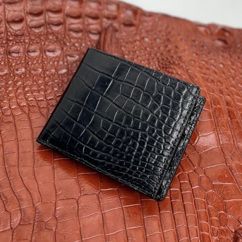 Image of HATA Black Bifold Leather Wallet for Men, Exotic Double-Sided Leather Wallet with RFID Blocking, Slim Credit Card Holder, Handmade Gift for Birthday, Anniversary, Father's Day VILE-111