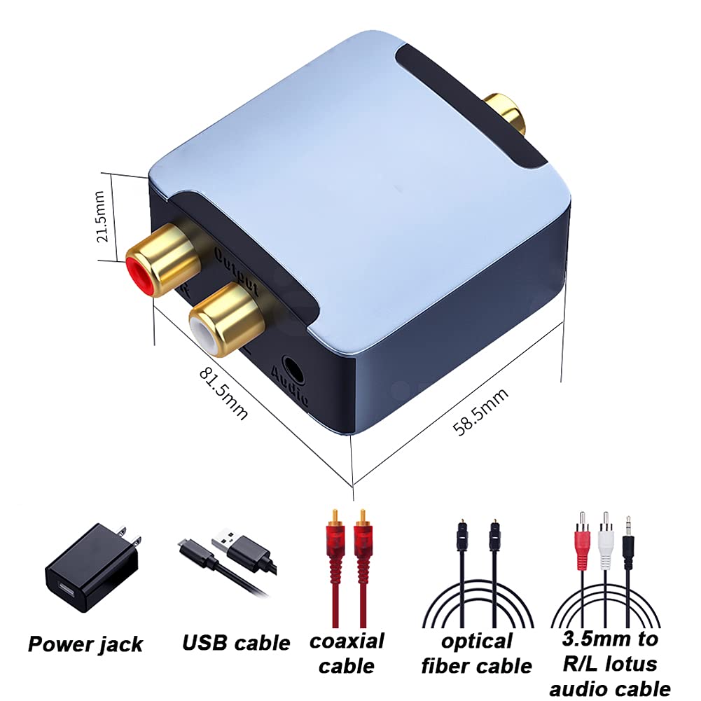 Convertidor De Digital a Analógico, DAC Digital SPDIF Fibra a Analógico L/R RCA Convertidor De Fibra Toslink a Conector De 3,5 Mm Adaptador De Audio Amplificador Decodificación DAC Lotus 3.5