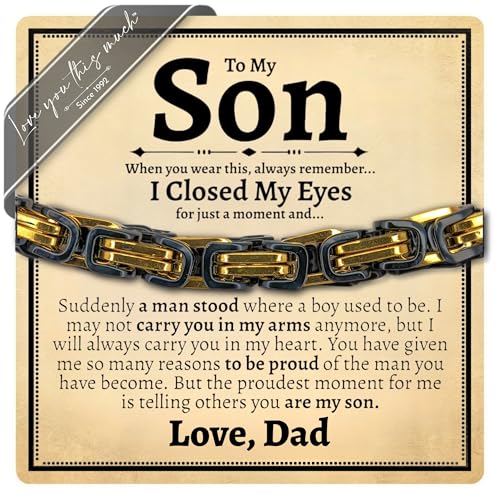 Love You This Much Sentimental Father to Son Gift | Mens 5mm Twist Steel Bracelet | Present for Son from Dad | 8+1 Extender | Luxury Gift Box & Card (Gold-Black)