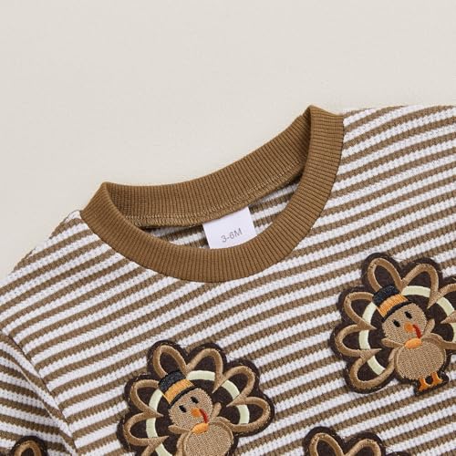 Baby Boy Girl Thanksgiving Outfit Turkey Stripe Long Sleeve Waffle Knit Romper Newborn Bodysuit Fall Winter Clothes4