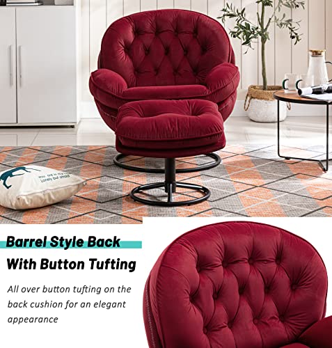 Joybase Lounge Chair With Ottoman, Swivel Accent Chair With Ottoman, Velvet Armchair, Mid-Century Modern Lounge Chair And Ottoman Set, Reading Chair For Living Room Indoor Bedroom (Dark Red) #TOP3