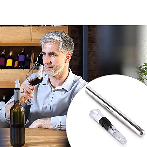 Nutrichef Pwchlr10 Wine Bottle Chiller Rod-Stainless Steel Acrylic Beverage Chilling Aerating Pourer Metal Wand With Rubber Stopper, 0, White #TOP5