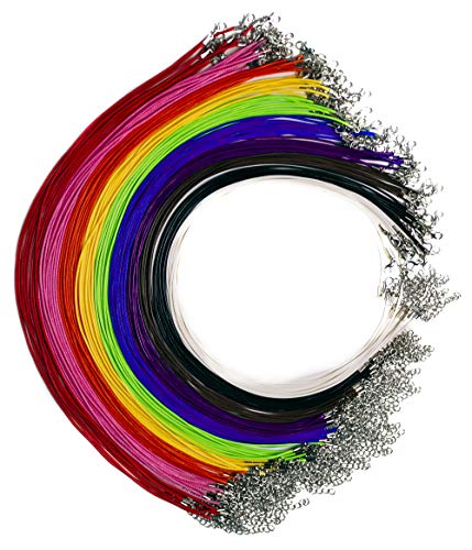 Bastex 100 Pieces of Waxed Necklace Cord with Clasp. Includes 10 Colors for Bracelet, Necklace and DIY Jewelry Making. 20 Inches Long, 1.5mm Thickness. Colorful Bulk