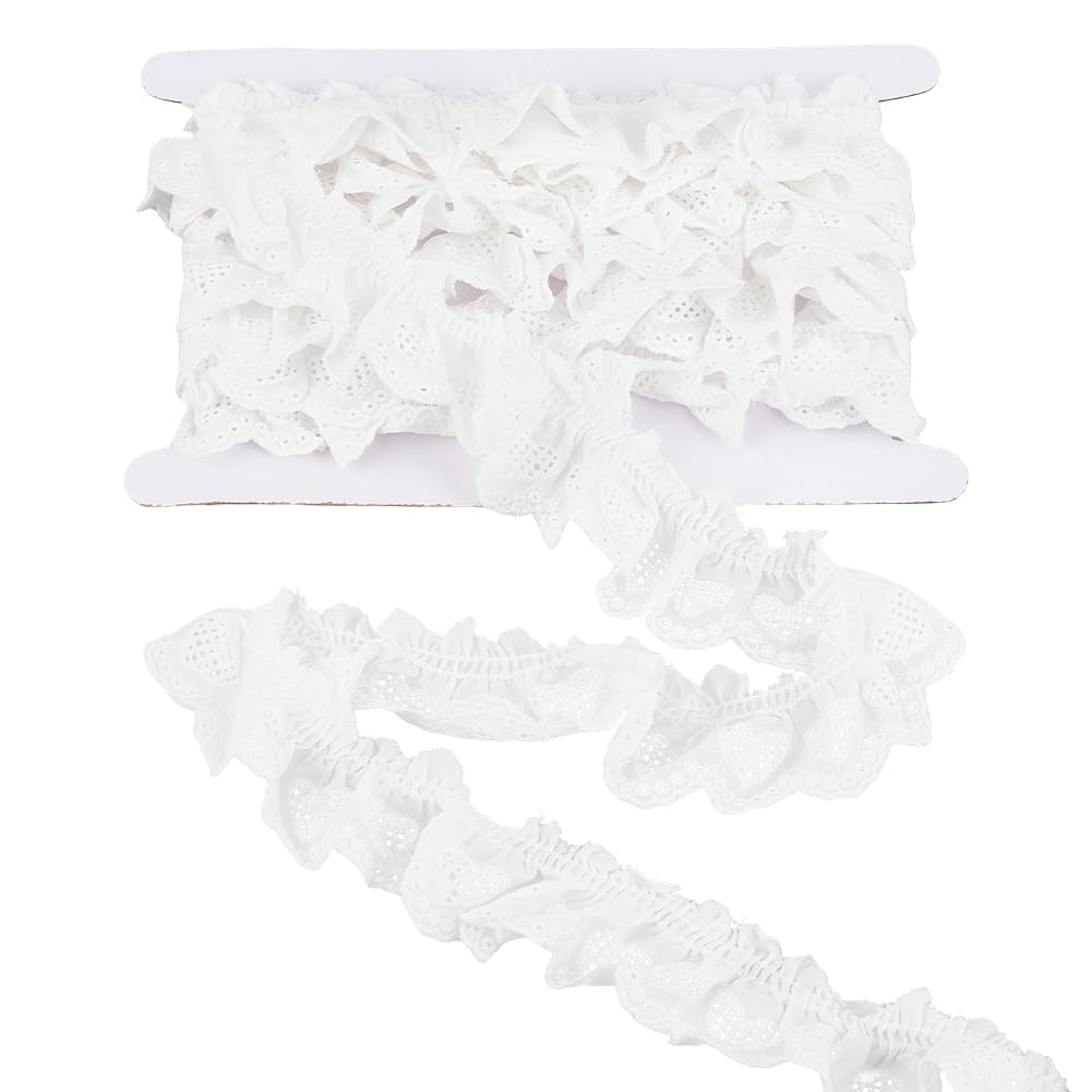 GORGECRAFT 5 Yards Cotton Eyelet Pleated Chiffon Lace Trim 4.5cm Wide Heart White Wavy Edge Floral Gathered Embroidery Ruffle Ribbon for Sewing Dress Bag Dolls Pets Tablecloth Pillow DIY Crafts